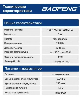 Радиостанция Baofeng UV-9R plus 8W