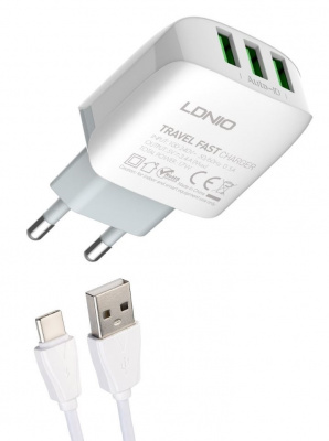 СЗУ LDNIO A3312 3 USB + кабель Type-C